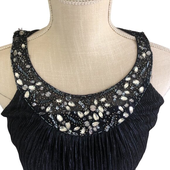 Caché Blue Metallic Beaded Sequin Tank Dress Size 0 Evening Party Cocktail - Picture 2 of 10